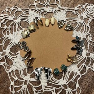 Vintage Clip-on 1980s 1990s Stud Earrings, 10 Pair, Christmas Gifts